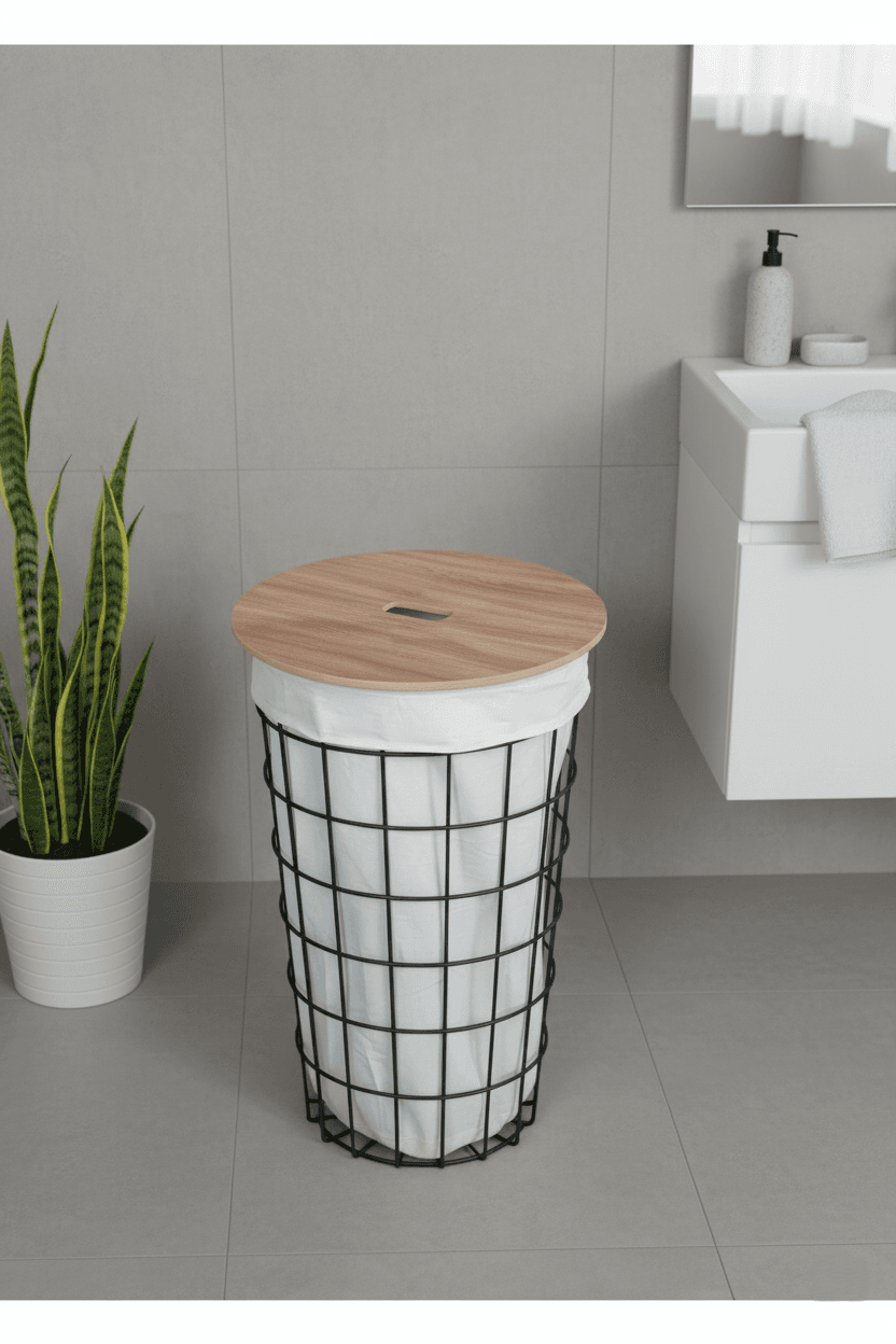 Kapaklı Tel Çamaşır Sepeti Kirli Sepeti-1