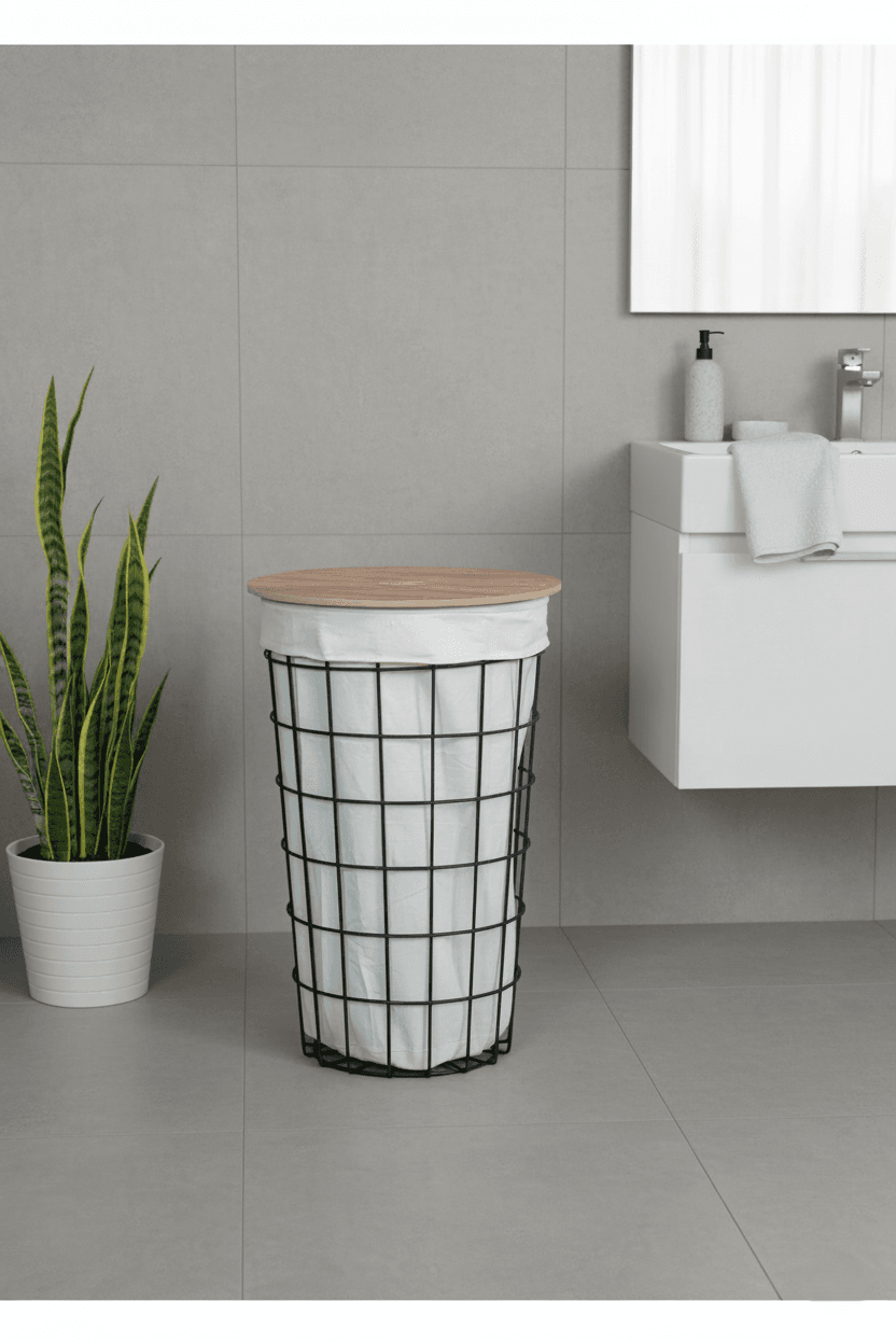 Kapaklı Tel Çamaşır Sepeti Kirli Sepeti-2