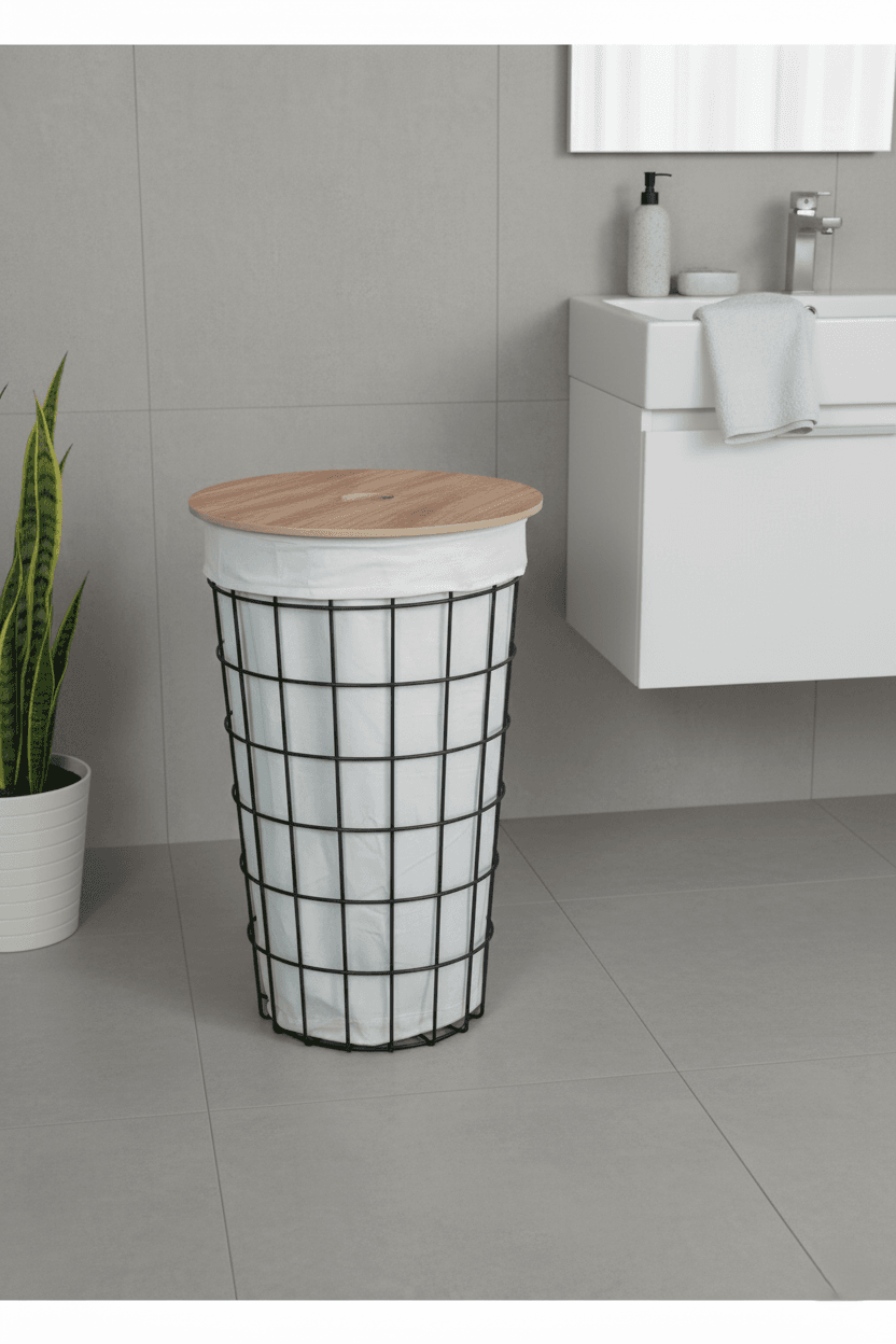 Kapaklı Tel Çamaşır Sepeti Kirli Sepeti-3