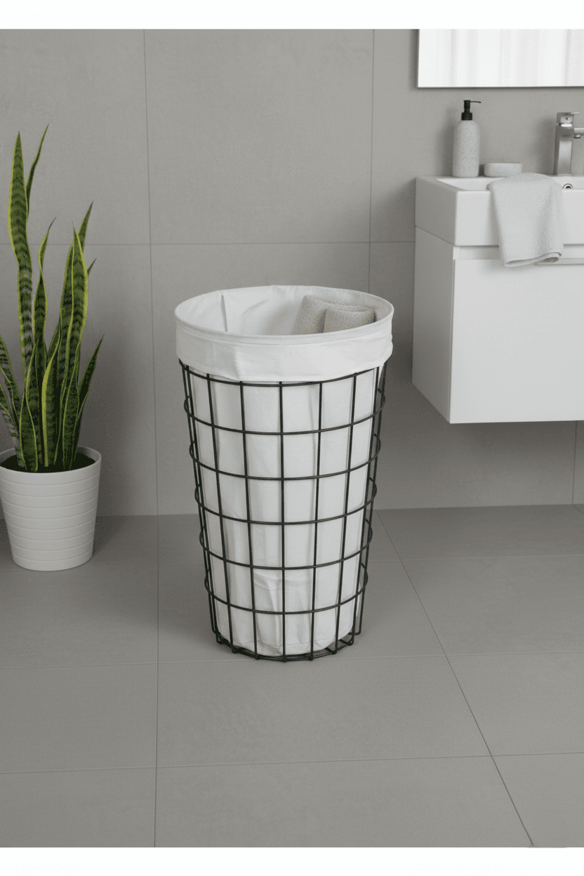 Kapaklı Tel Çamaşır Sepeti Kirli Sepeti-5