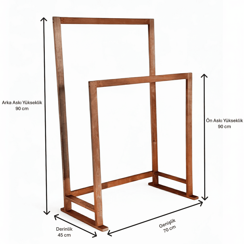 Ahşap Elbise Askısı 2li Kıyafet Askısı Ayaklı Askılık-5