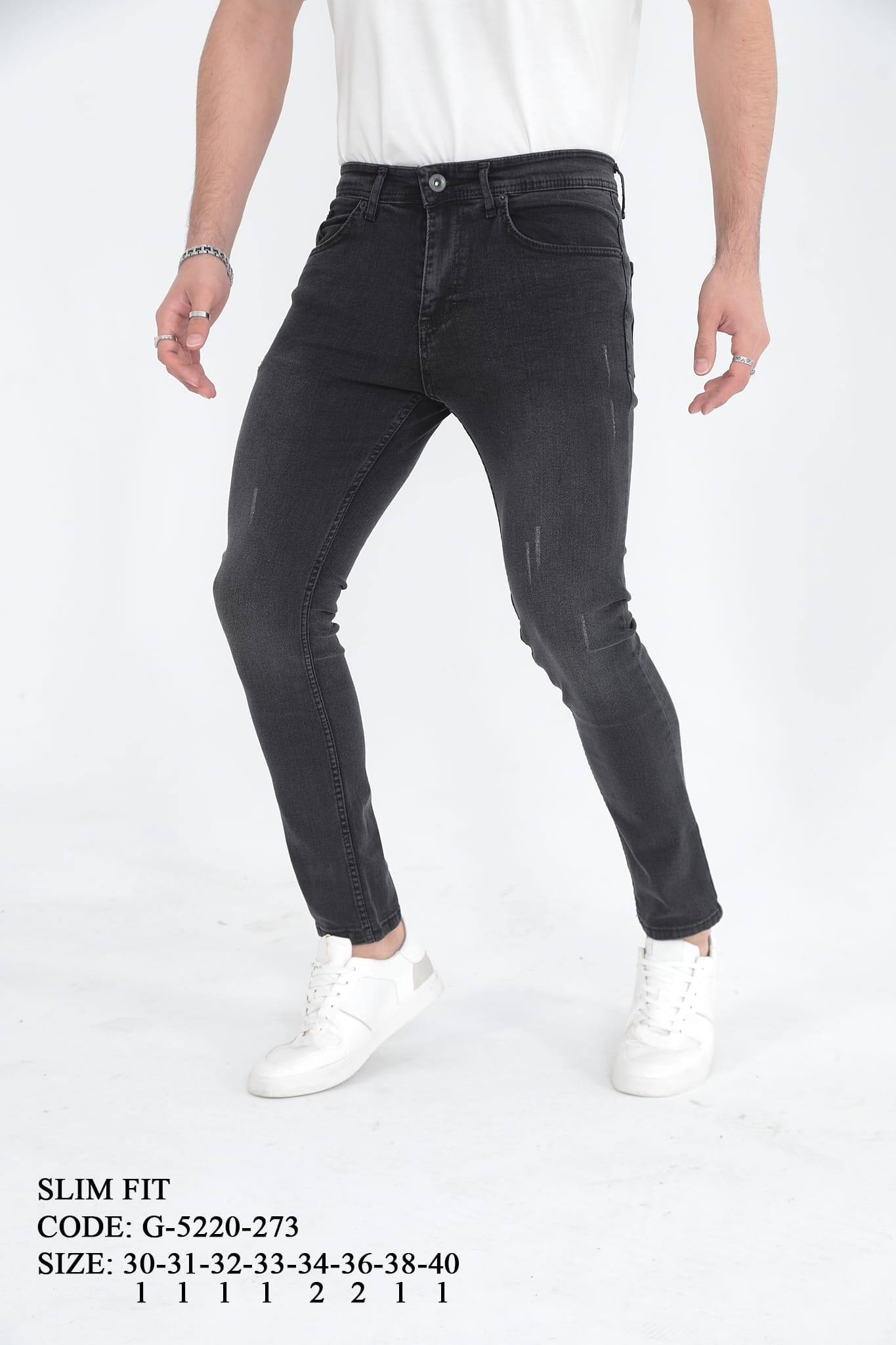D'Vision Slim Fit Erkek Kot Pantolon Siyah Taşlamalı Jean G5220273-2
