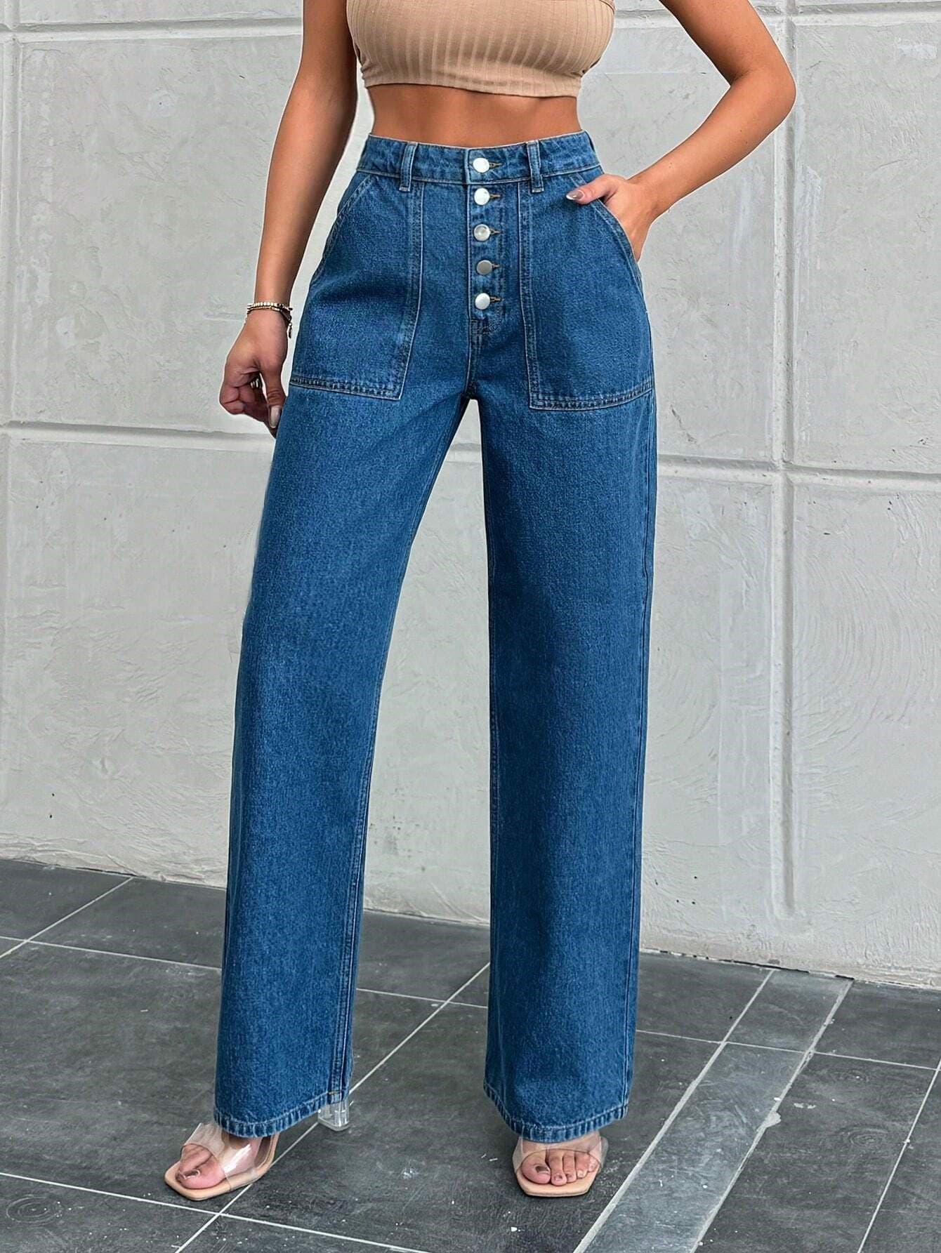 Vovikon KN 5 Düğme Yan Cepli Kot Mavi Boyfriend Bol Paça Kadın Jean Vovikon KN 5 Düğme Yan Cepli Kot Mavi Boyfriend Bol Paça Kadın Jean - Görsel 1