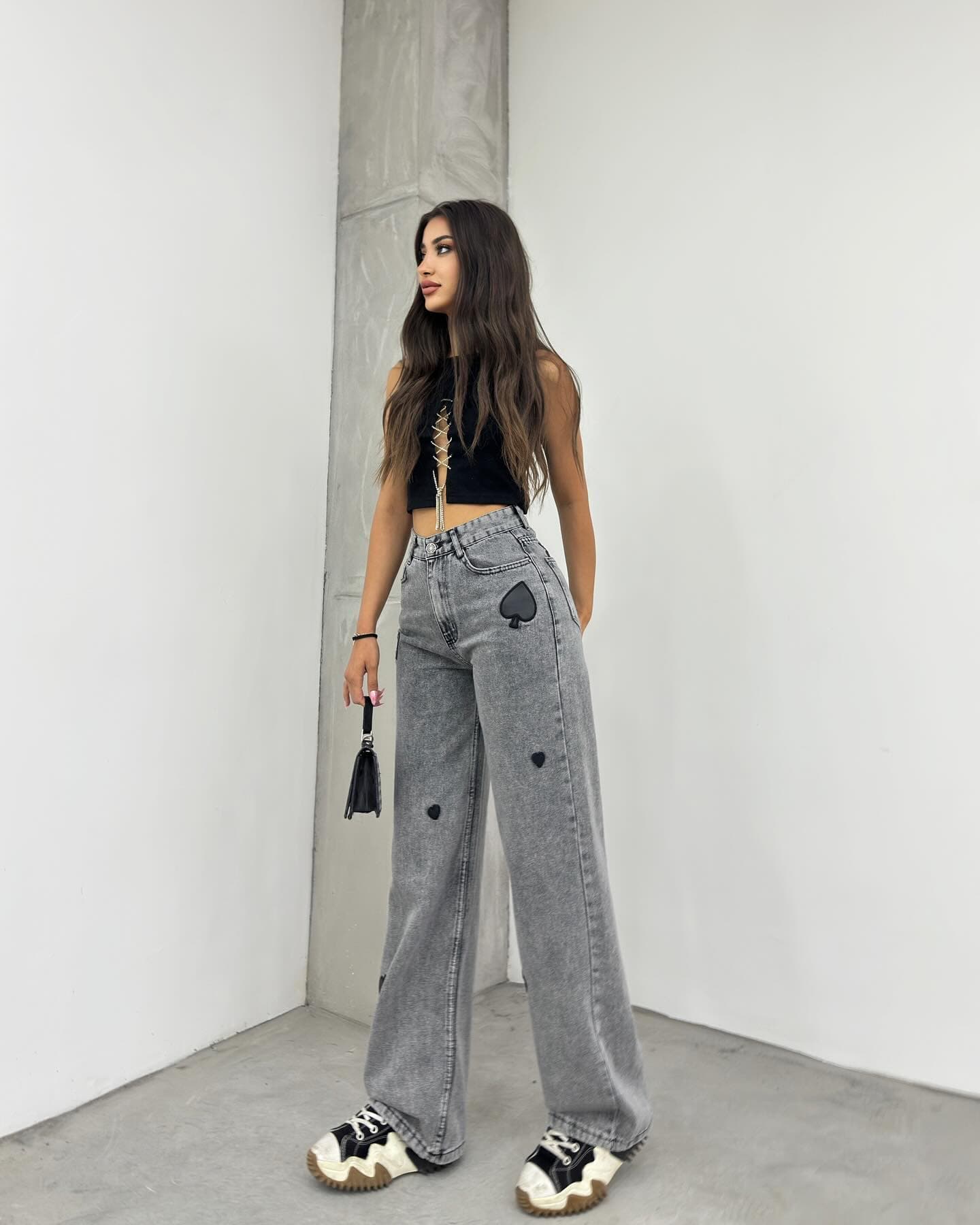 Vovikon KN Kalp Nakışlı Kar Siyah Kadın Boyfriend Bol Paça Jean Pantolon Vovikon KN Kalp Nakışlı Kar Siyah Kadın Boyfriend Bol Paça Jean Pantolon - Görsel 2