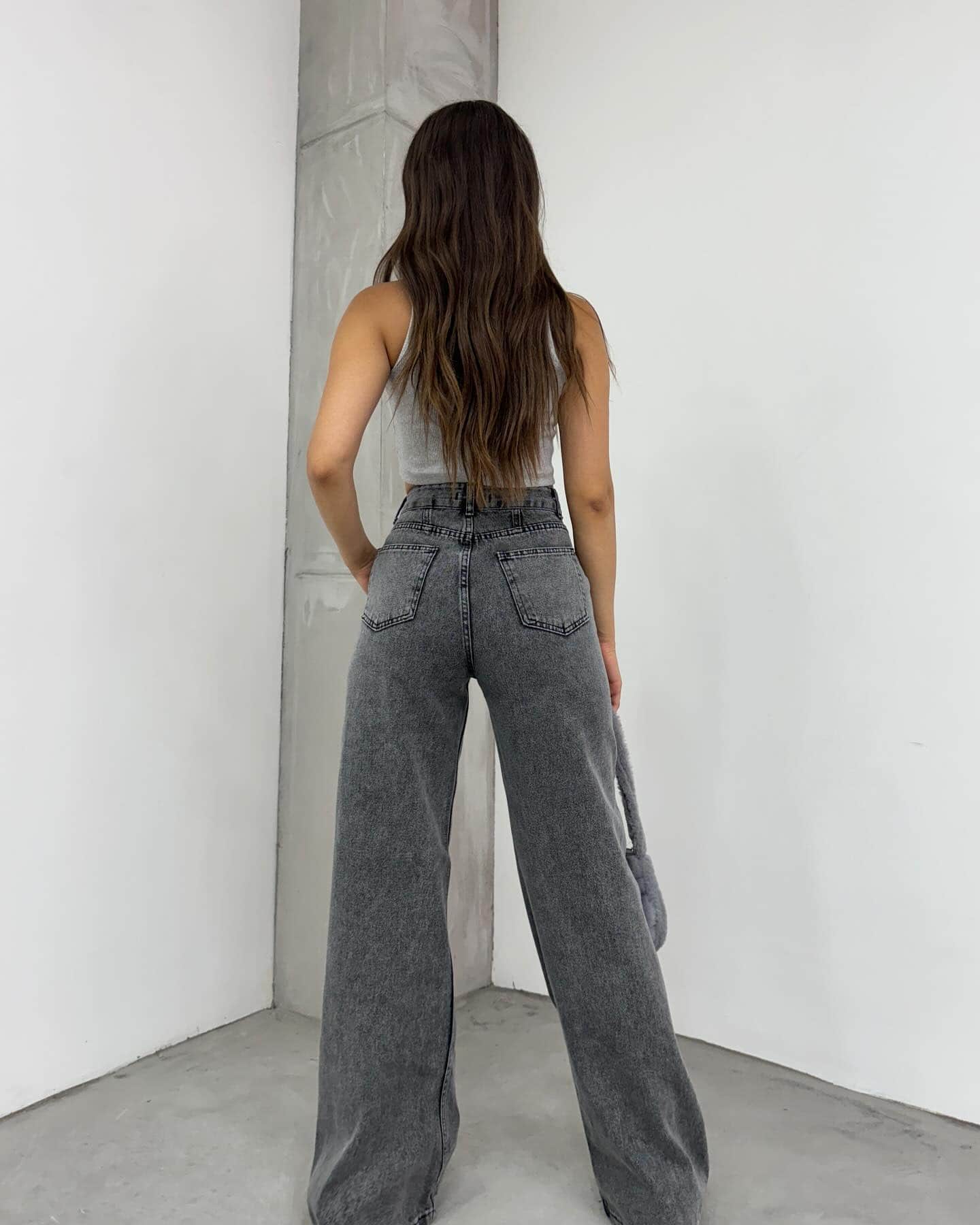 Vovikon KN Kalp Nakışlı Kar Siyah Kadın Boyfriend Bol Paça Jean Pantolon