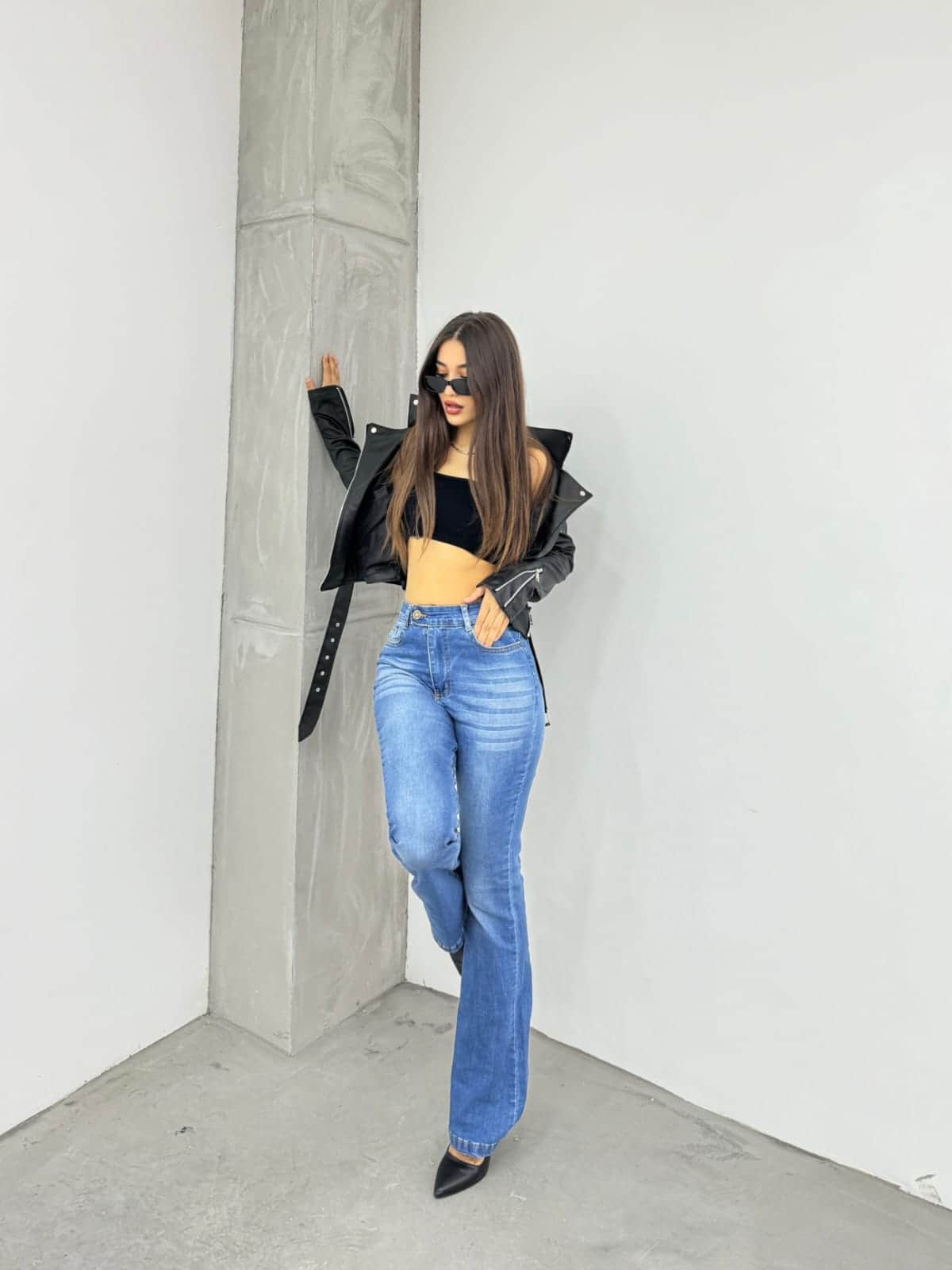 Vovikon KN Kemer Dilli Ayrıntılı Mavi İspanyol Paça Jean