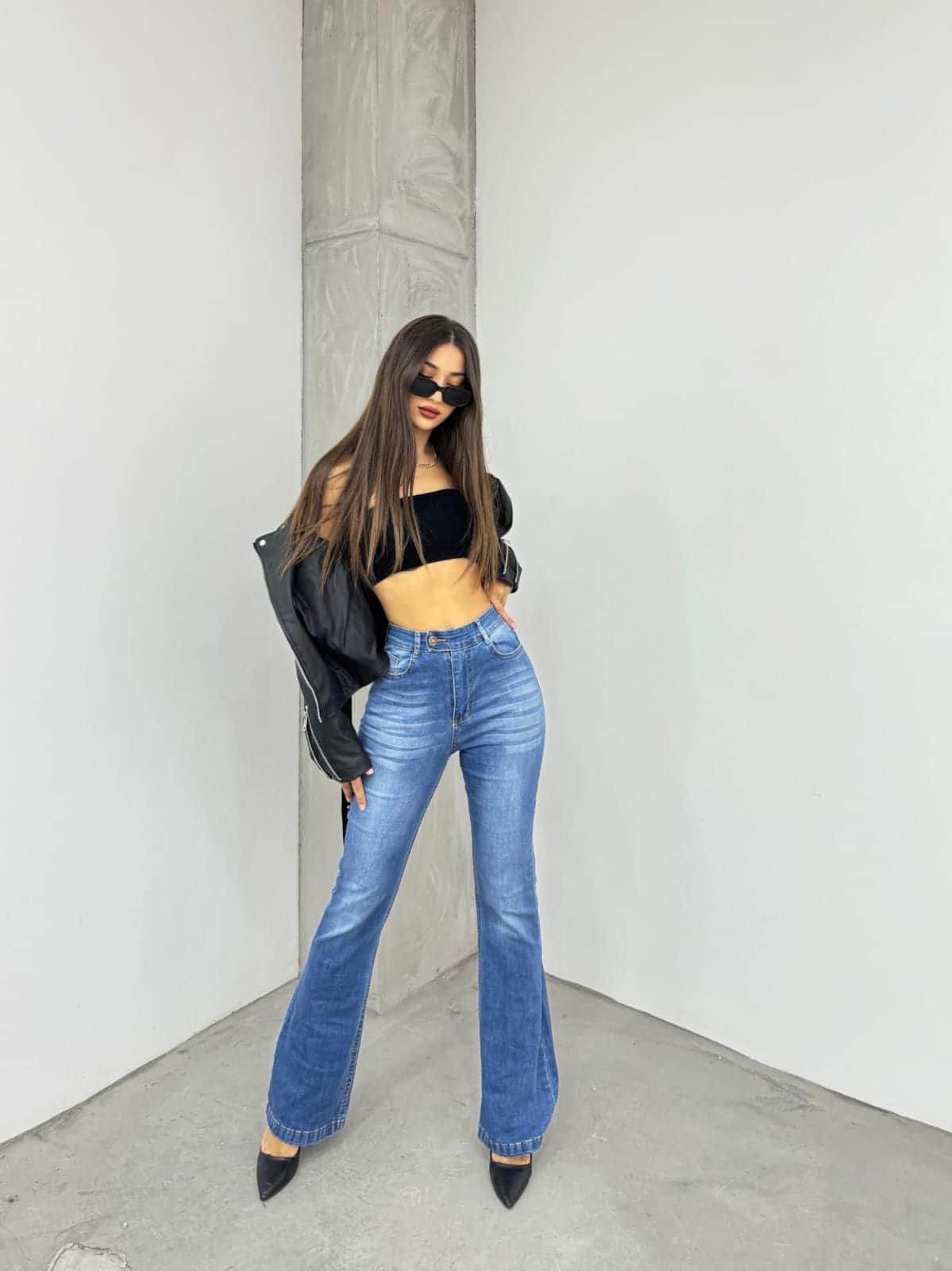 Vovikon KN Kemer Dilli Ayrıntılı Mavi İspanyol Paça Jean