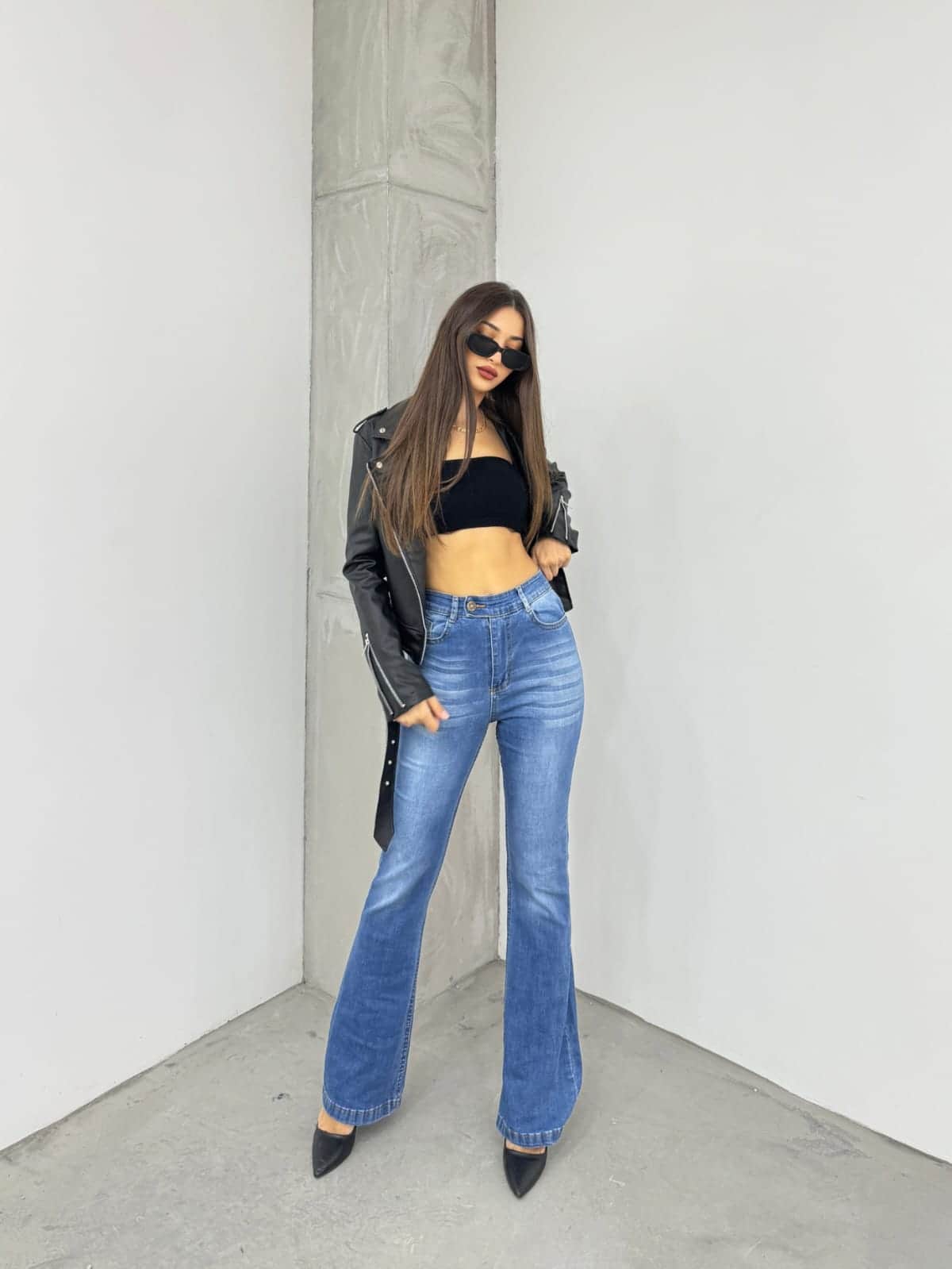 Vovikon KN Kemer Dilli Ayrıntılı Mavi İspanyol Paça Jean