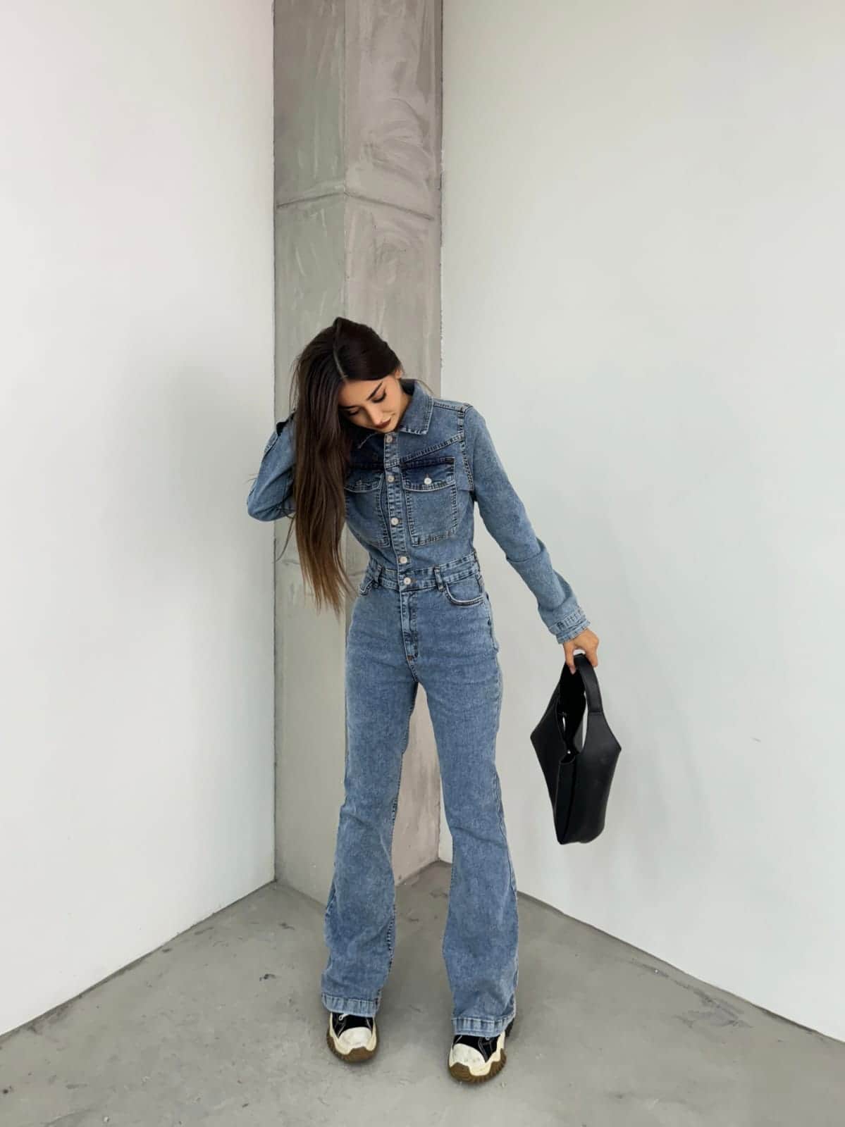 Vovikon KN Taş Yıkama İspanyol Paça Ceketli Tulum