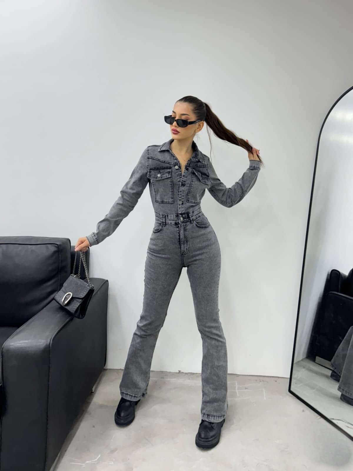 Vovikon KN Kar Siyah İspanyol Paça Ceketli Tulum