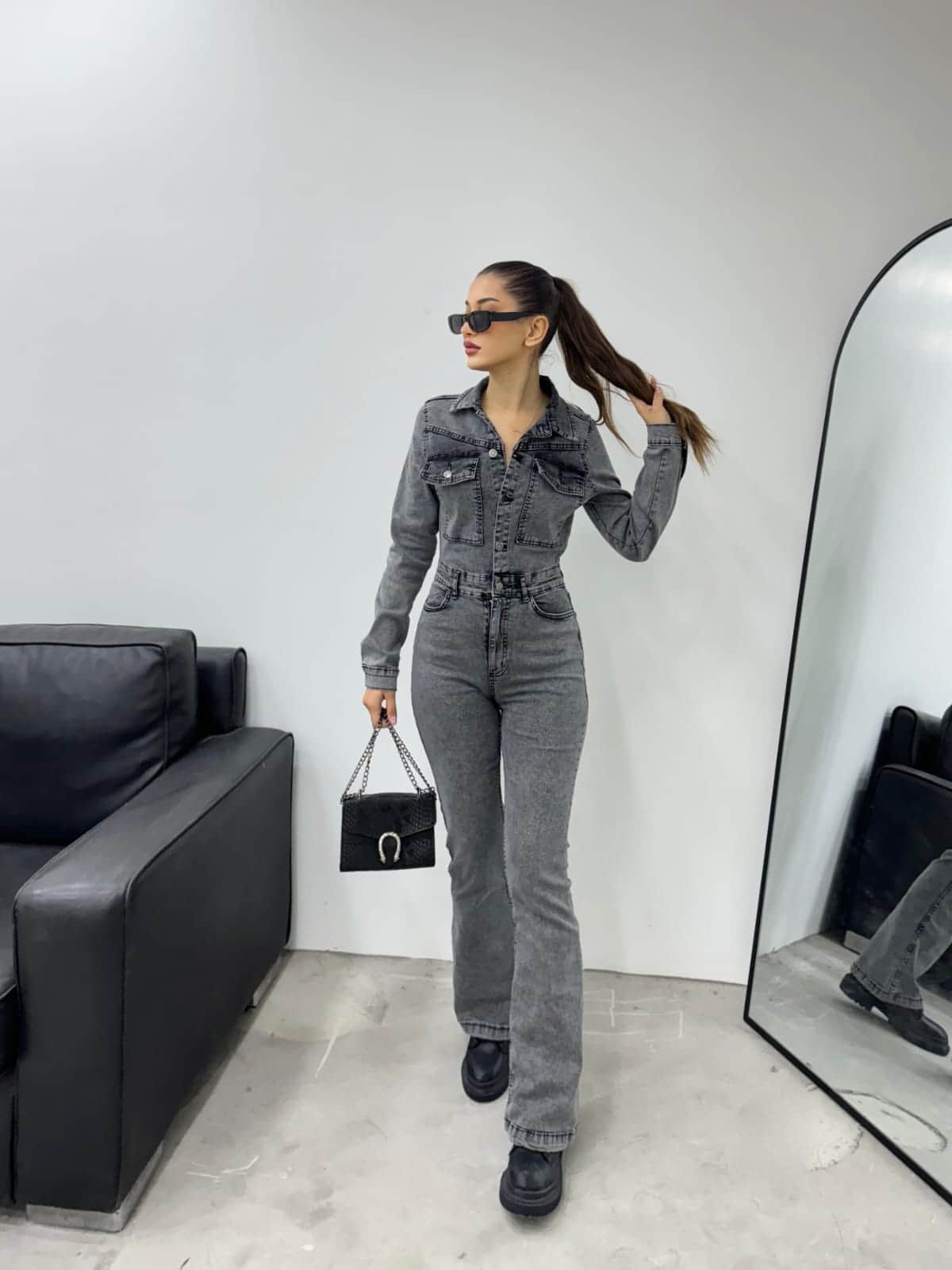 Vovikon KN Kar Siyah İspanyol Paça Ceketli Tulum