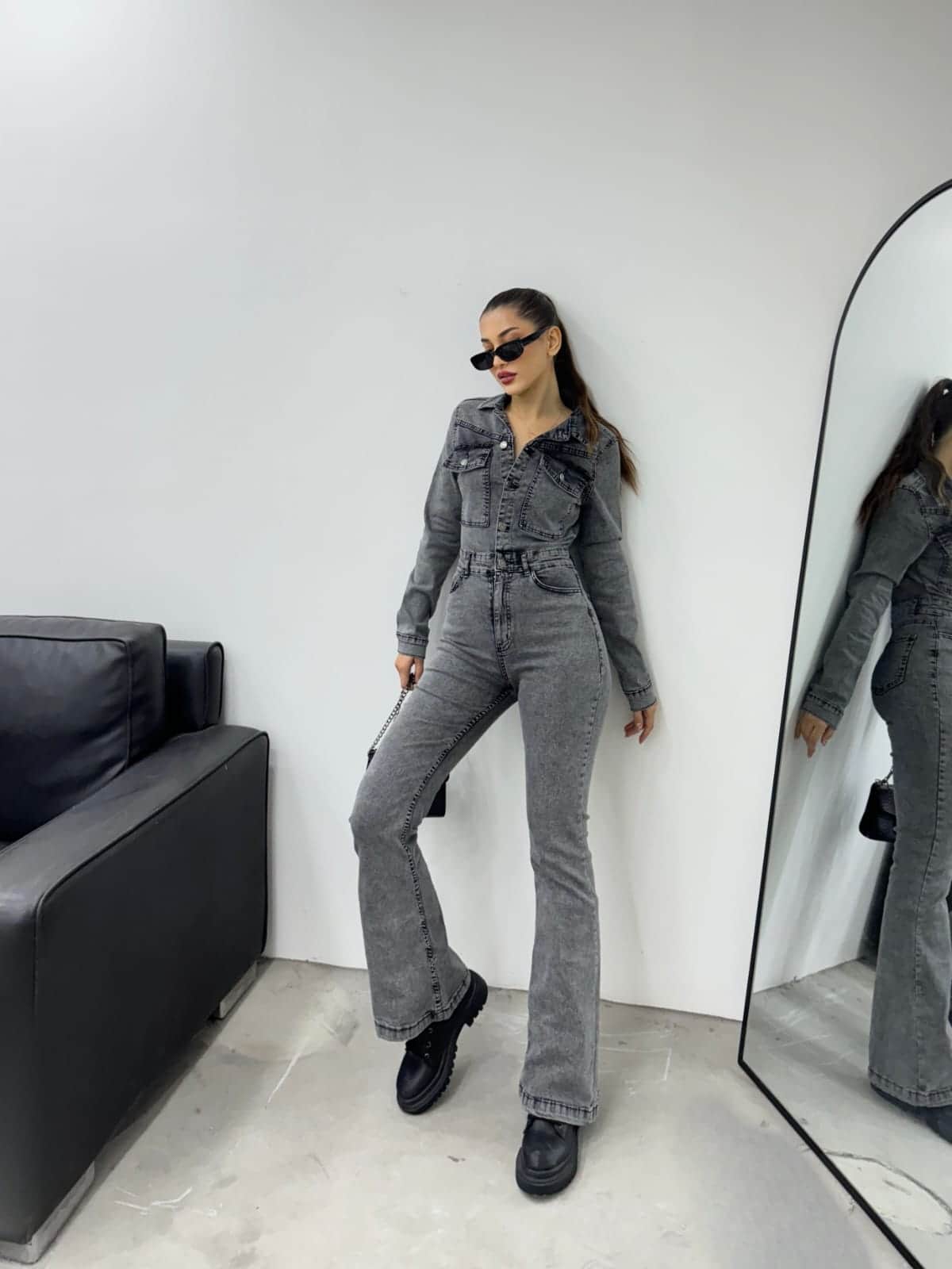 Vovikon KN Kar Siyah İspanyol Paça Ceketli Tulum