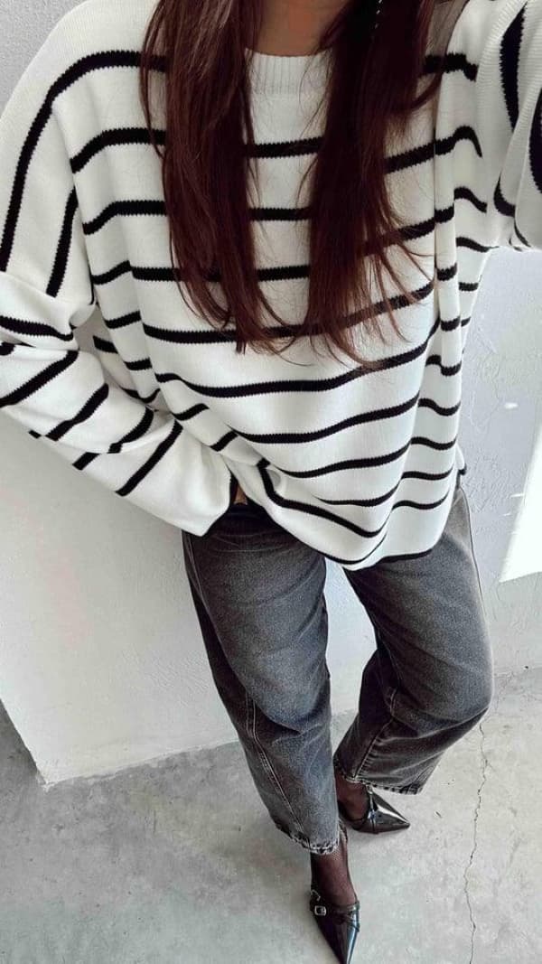 Vovikon Bisiklet Yaka Siyah İnce Çizgili Esnek Fit Size Triko Kazak Vovikon Bisiklet Yaka Siyah İnce Çizgili Esnek Fit Size Triko Kazak - Görsel 1