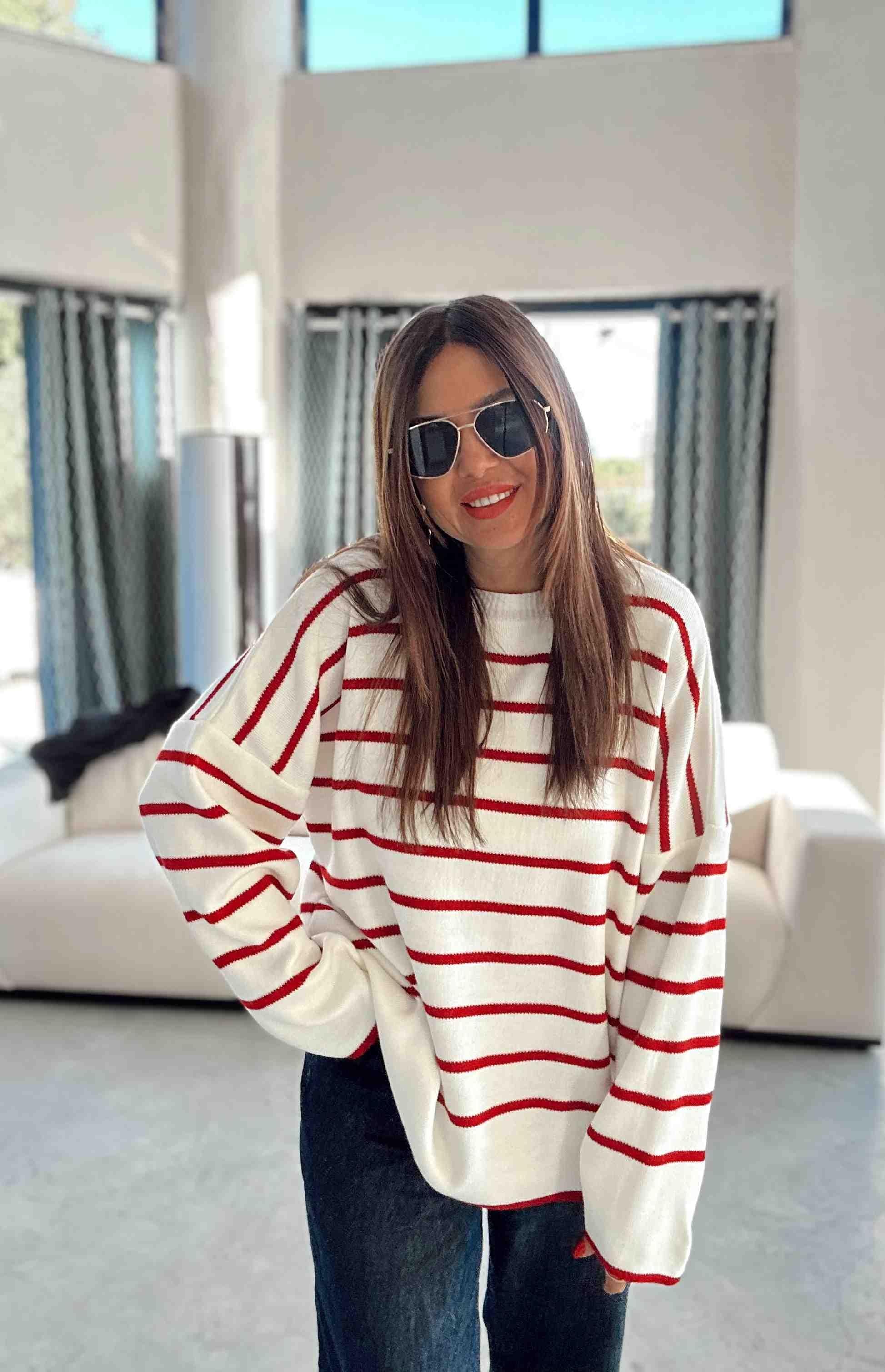 Vovikon Bisiklet Yaka Kırmızı İnce Çizgili Esnek Fit Size Triko Kazak Vovikon Bisiklet Yaka Kırmızı İnce Çizgili Esnek Fit Size Triko Kazak - Görsel 1