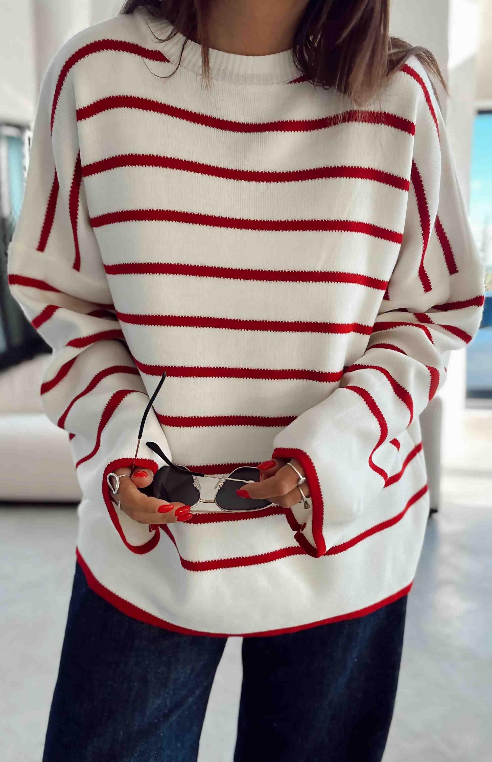 Vovikon Bisiklet Yaka Kırmızı İnce Çizgili Esnek Fit Size Triko Kazak Vovikon Bisiklet Yaka Kırmızı İnce Çizgili Esnek Fit Size Triko Kazak - Görsel 5