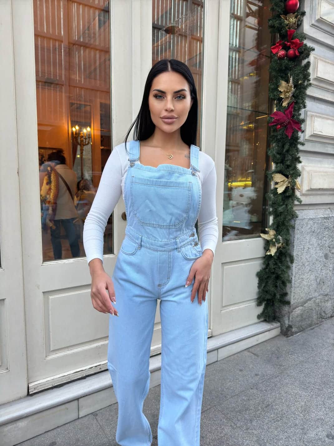 Vovikon KN Buz Kar Bahçıvan Ön Cepli Askılı Bol Paça Kadın Denim Tulum