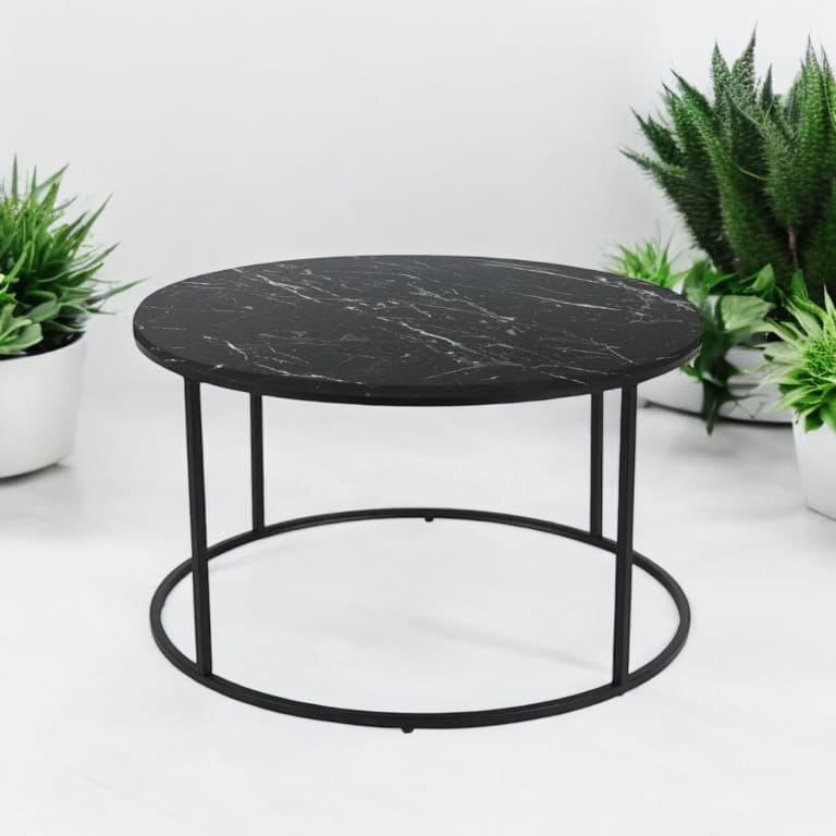 Yuvarlak Orta Sehpa Siyah Mermer Desenli Kahve Sehpası Yuvarlak Orta Sehpa Siyah Mermer Desenli Kahve Sehpası - Görsel 1