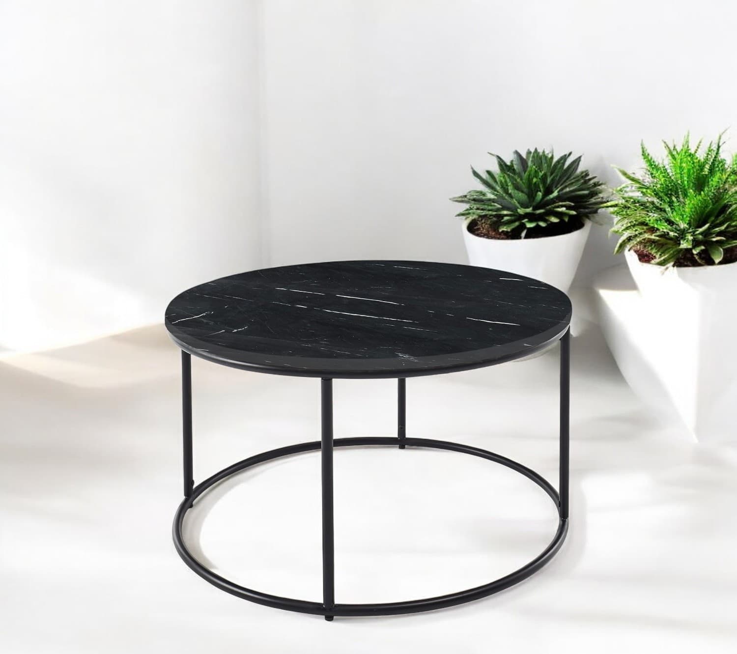 Yuvarlak Orta Sehpa Siyah Mermer Desenli Kahve Sehpası Yuvarlak Orta Sehpa Siyah Mermer Desenli Kahve Sehpası - Görsel 2