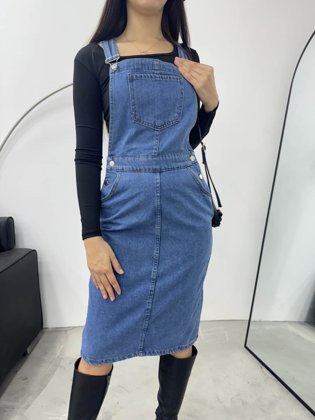 Vovikon Kn Mavi Bahçevan Etekli Tulum Elbise Salopet