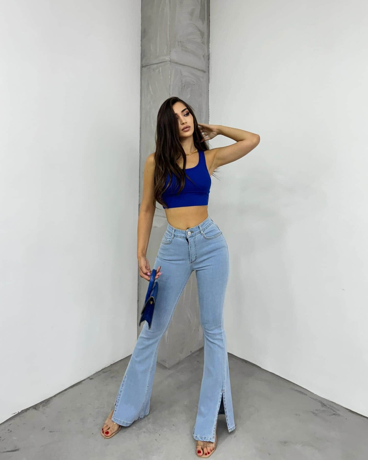 Vovikon Kn Paça Kesik Taş Yıkama İspanyol Paça Kadın Jean