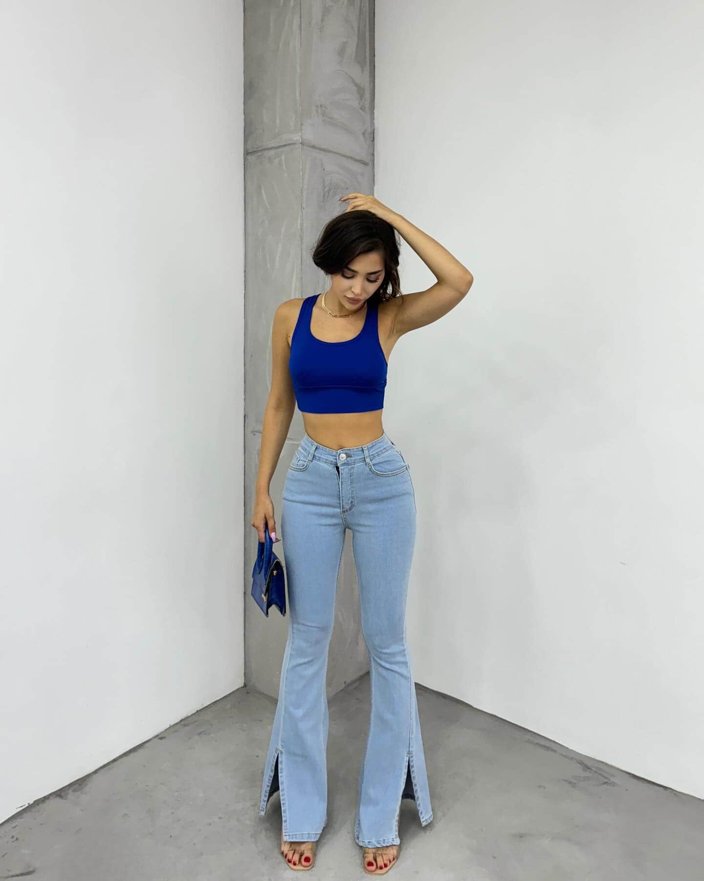 Vovikon Kn Paça Kesik Taş Yıkama İspanyol Paça Kadın Jean