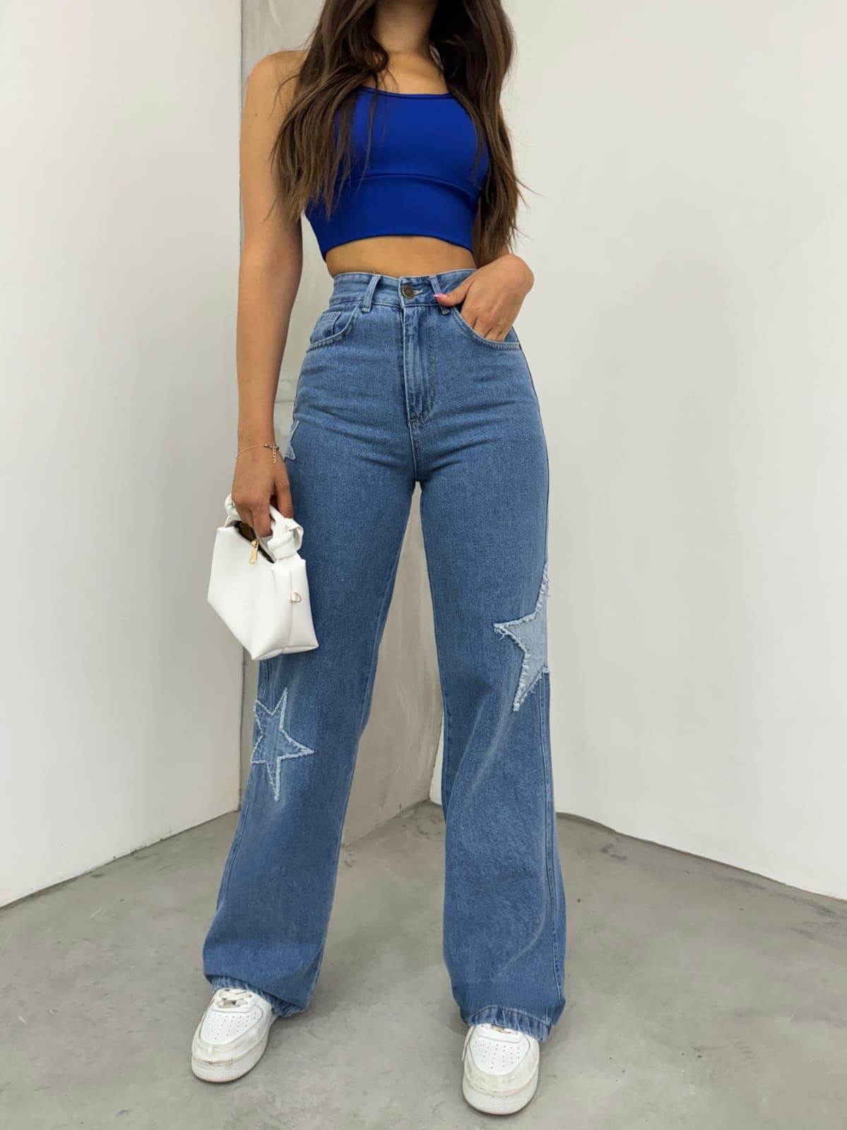 Vovikon Kn Yıldız Nakışlı Mavi Kadın Bol Paça Jean Pantolon Vovikon Kn Yıldız Nakışlı Mavi Kadın Bol Paça Jean Pantolon - Görsel 1
