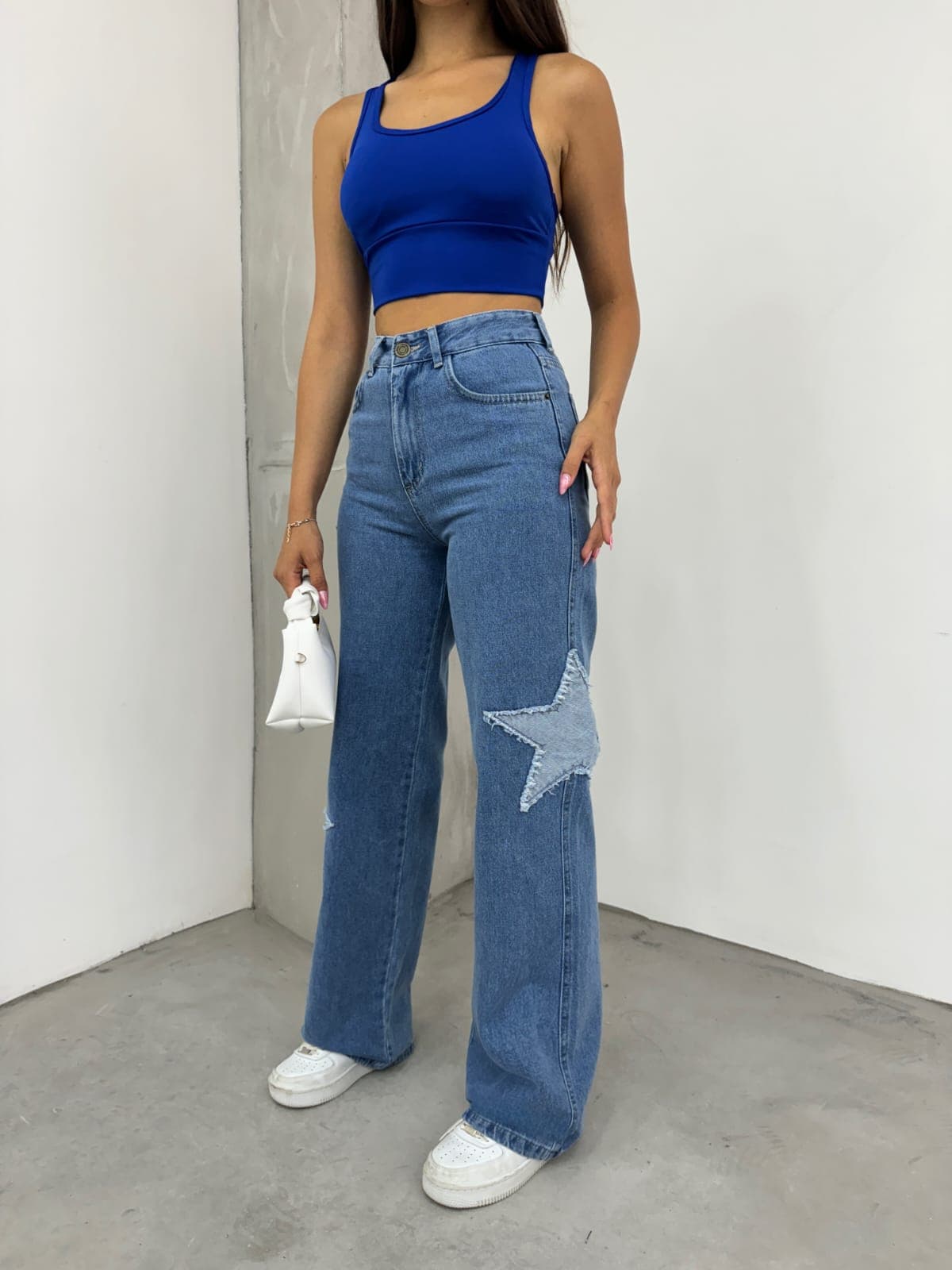 Vovikon Kn Yıldız Nakışlı Mavi Kadın Bol Paça Jean Pantolon Vovikon Kn Yıldız Nakışlı Mavi Kadın Bol Paça Jean Pantolon - Görsel 3