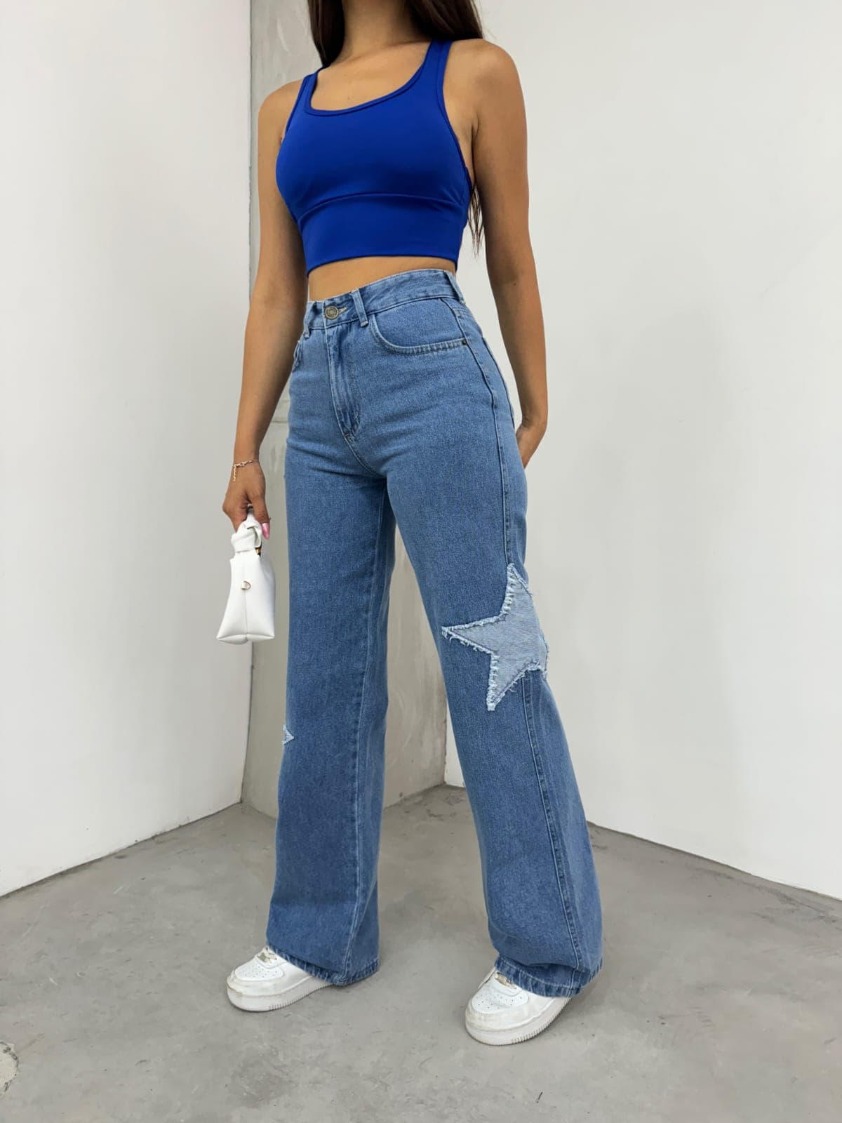 Vovikon Kn Yıldız Nakışlı Mavi Kadın Bol Paça Jean Pantolon Vovikon Kn Yıldız Nakışlı Mavi Kadın Bol Paça Jean Pantolon - Görsel 4