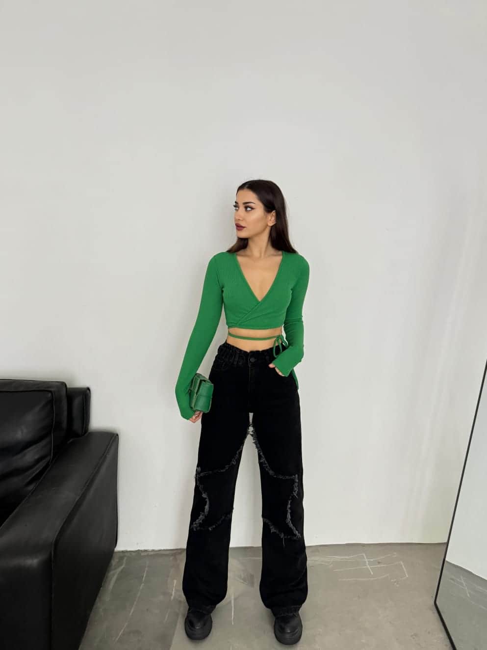 Vovikon Kn Siyah Bacak Yıldız Boyfriend Bol Paça Jean