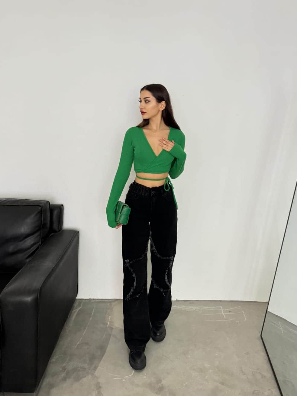 Vovikon Kn Siyah Bacak Yıldız Boyfriend Bol Paça Jean