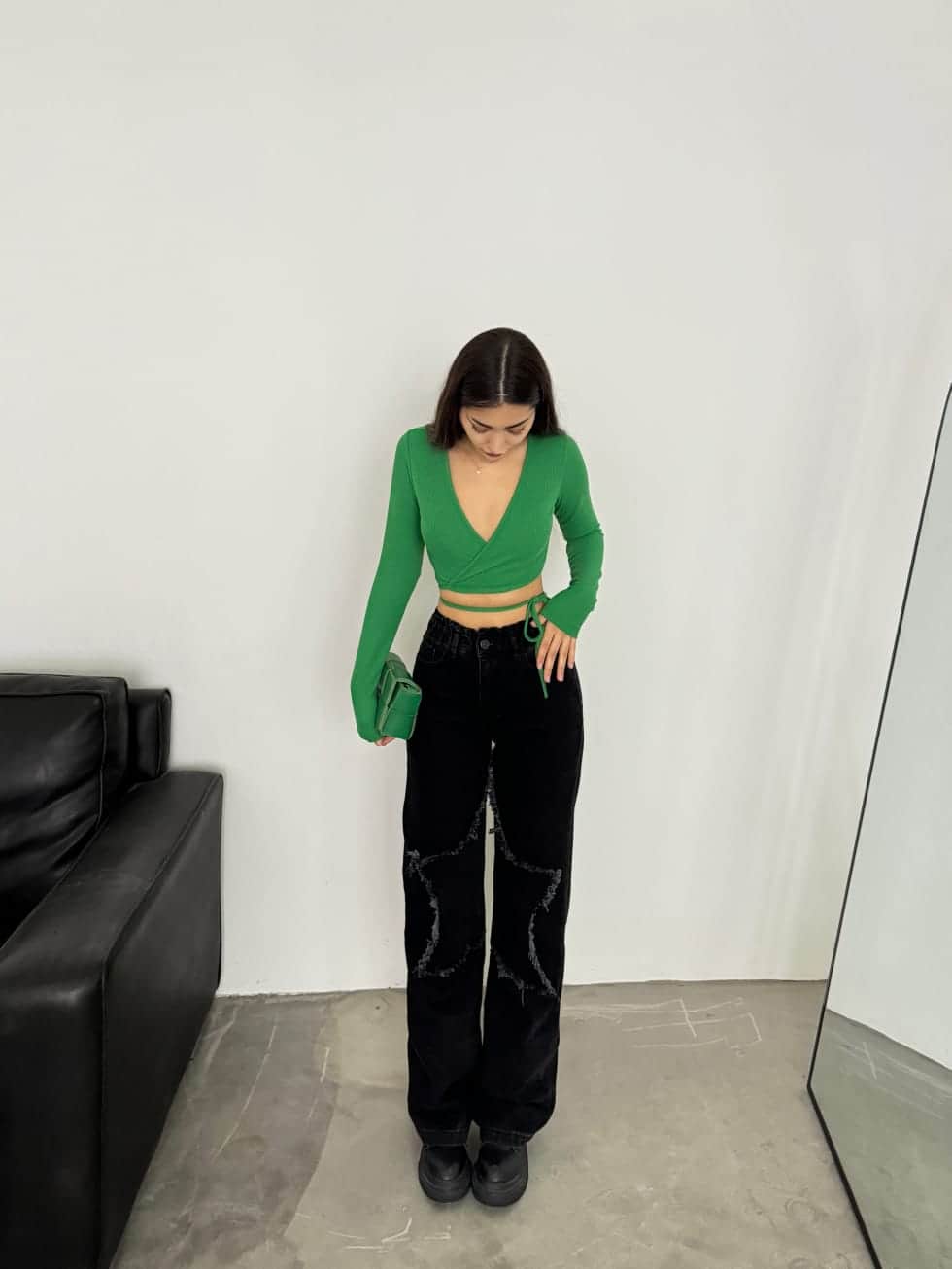 Vovikon Kn Siyah Bacak Yıldız Boyfriend Bol Paça Jean