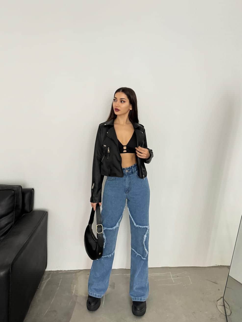 Vovikon KN Mavi Bacak Yıldız Boyfriend Bol Paça Jean