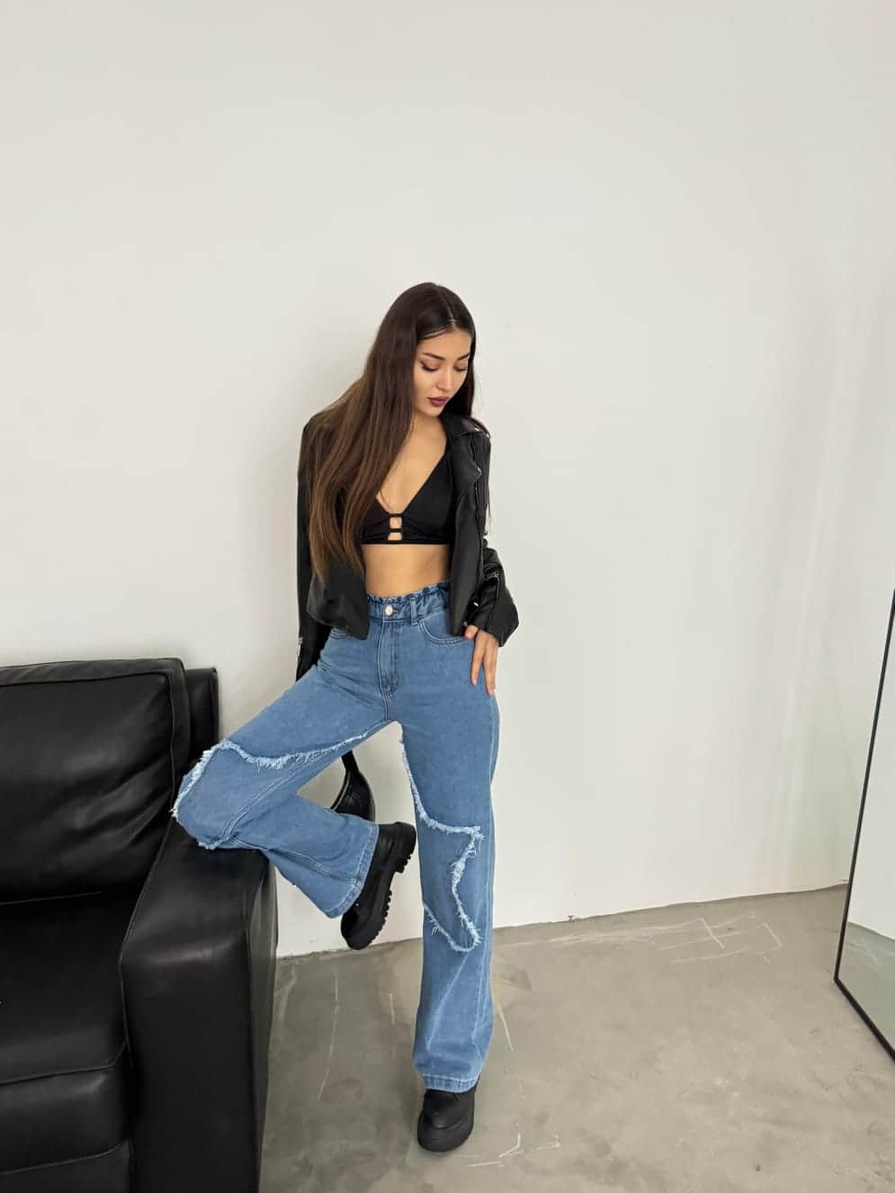 Vovikon KN Mavi Bacak Yıldız Boyfriend Bol Paça Jean