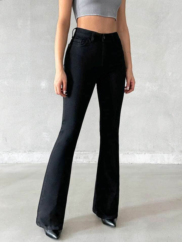 Vovikon DV Siyah Kadın İspanyol Paça Jean