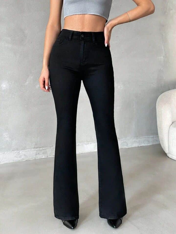 Vovikon DV Siyah Kadın İspanyol Paça Jean