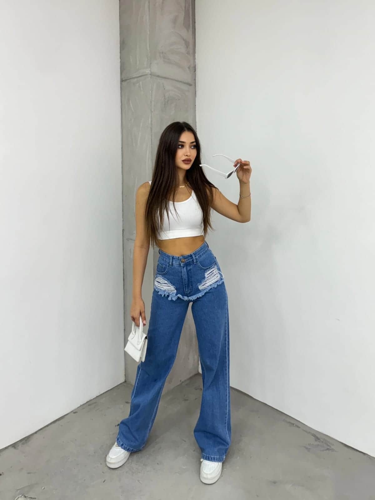 Vovikon Kn Mavi Ön Cep Altı Lazer Yırtık Bol Paça Jean