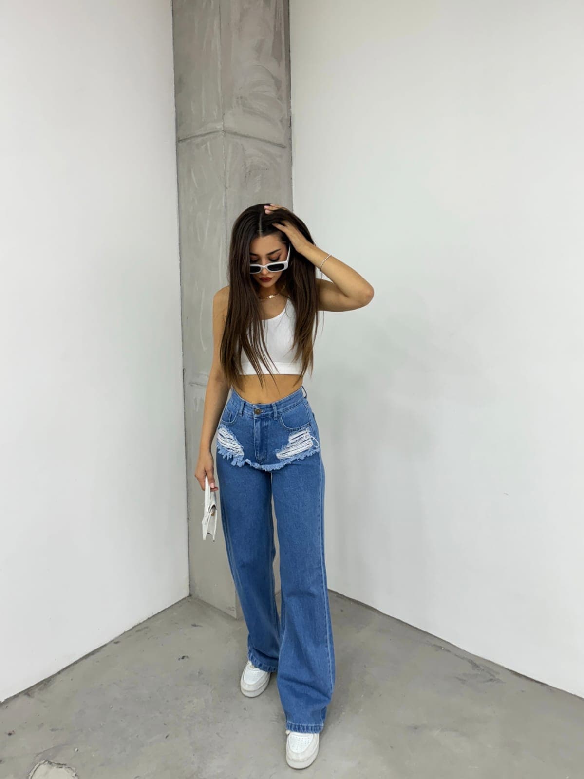 Vovikon Kn Mavi Ön Cep Altı Lazer Yırtık Bol Paça Jean Vovikon Kn Mavi Ön Cep Altı Lazer Yırtık Bol Paça Jean - Görsel 3