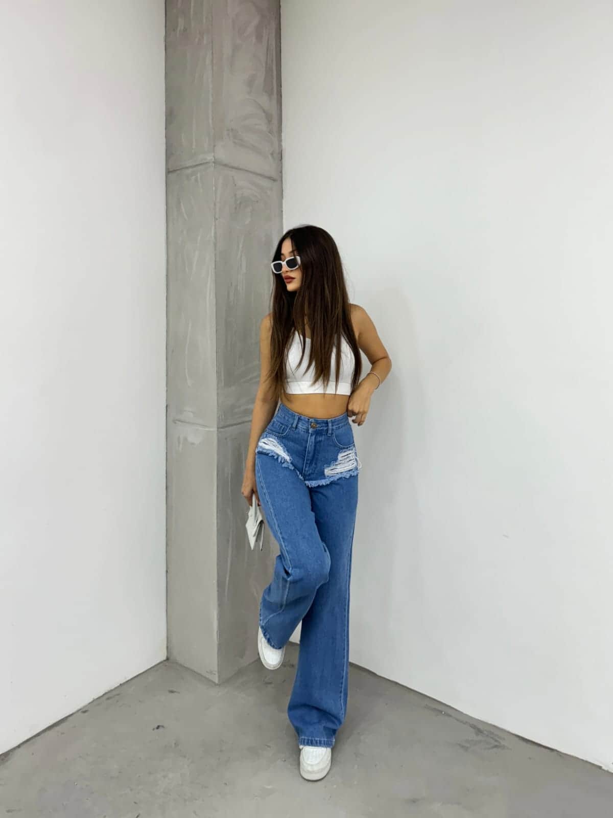 Vovikon Kn Mavi Ön Cep Altı Lazer Yırtık Bol Paça Jean