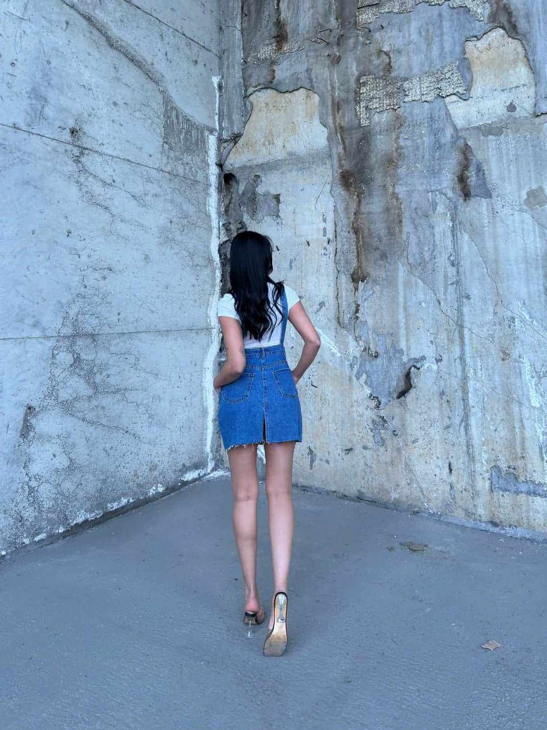 Vovikon KN Mavi Etek Ucu Kesik Püsküllü Bahçıvan Salopet Elbise