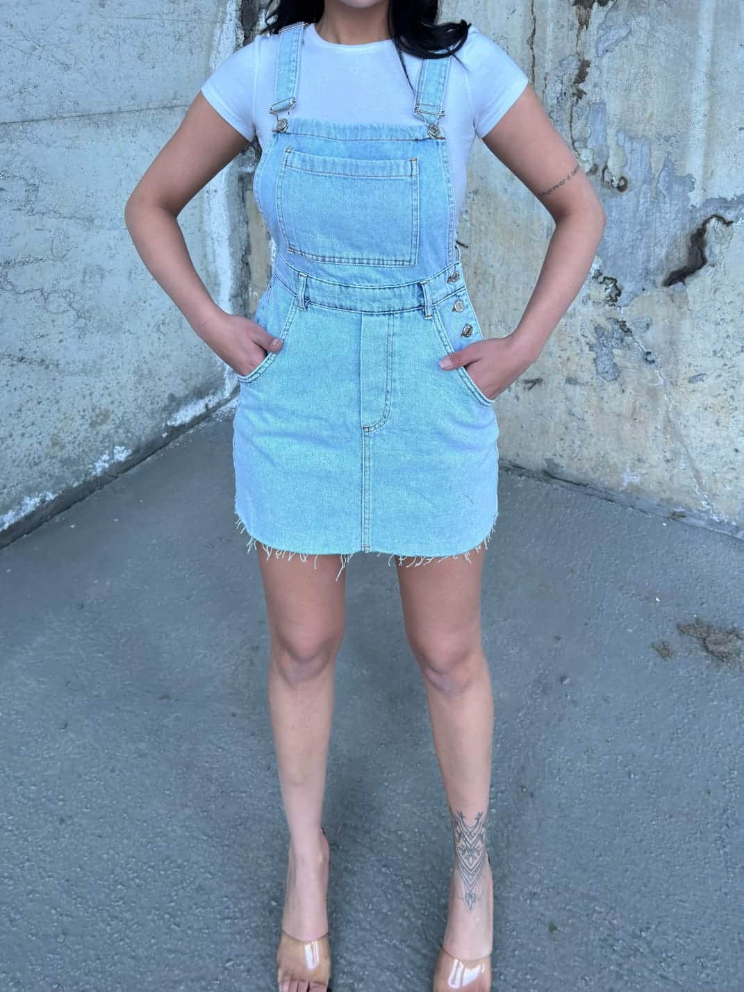 Vovikon KN Taş Yıkama Etek Ucu Kesik Püsküllü Bahçıvan Salopet Elbise