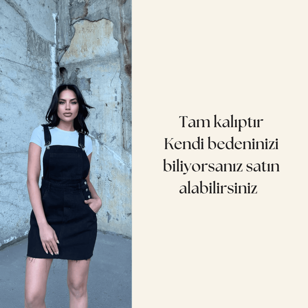 Vovikon KN Siyah Etek Ucu Kesik Püsküllü Bahçıvan Salopet Elbise