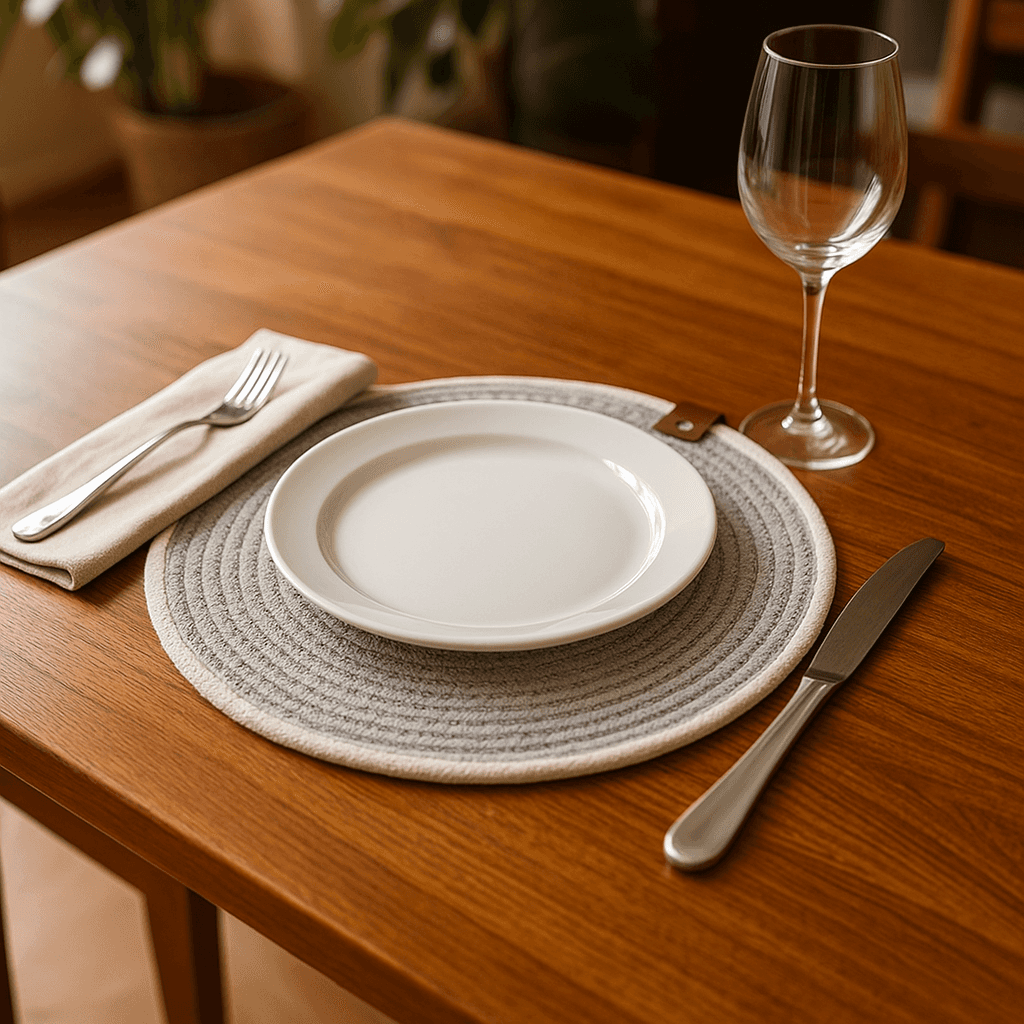 Yuvarlak Koyu Bej Amerikan Servis Yemek Masası Supla 32x32 cm