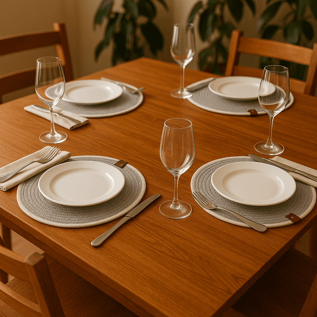 Yuvarlak Koyu Bej Amerikan Servis Yemek Masası Supla 32x32 cm