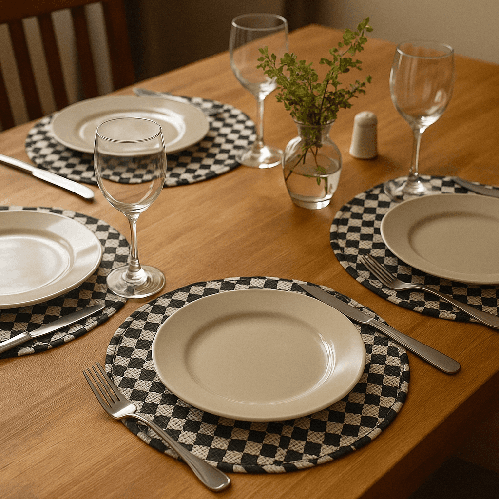 Yuvarlak Siyah Beyaz Desenli Amerikan Servis 4lü Supla Seti