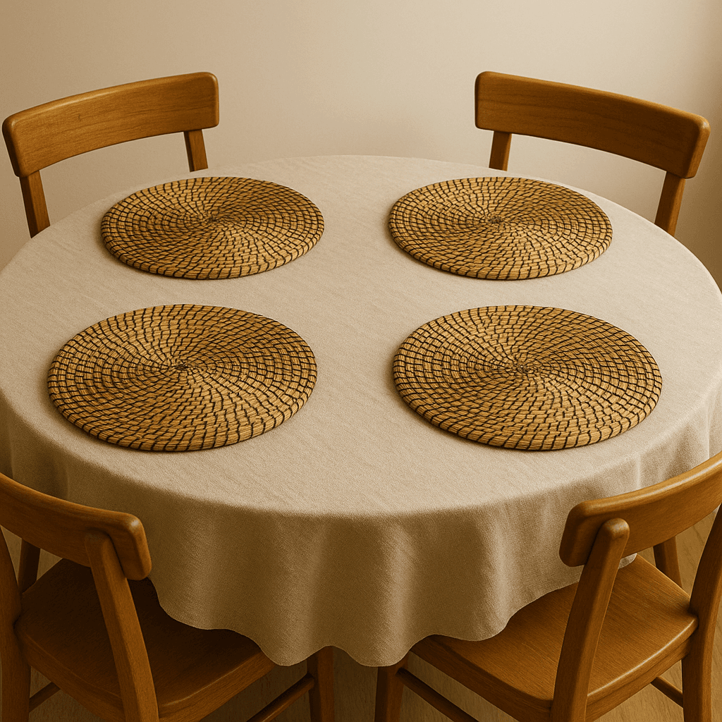 Yuvarlak Amerikan Servis 4lü Hasır Supla Seti 35x35 cm