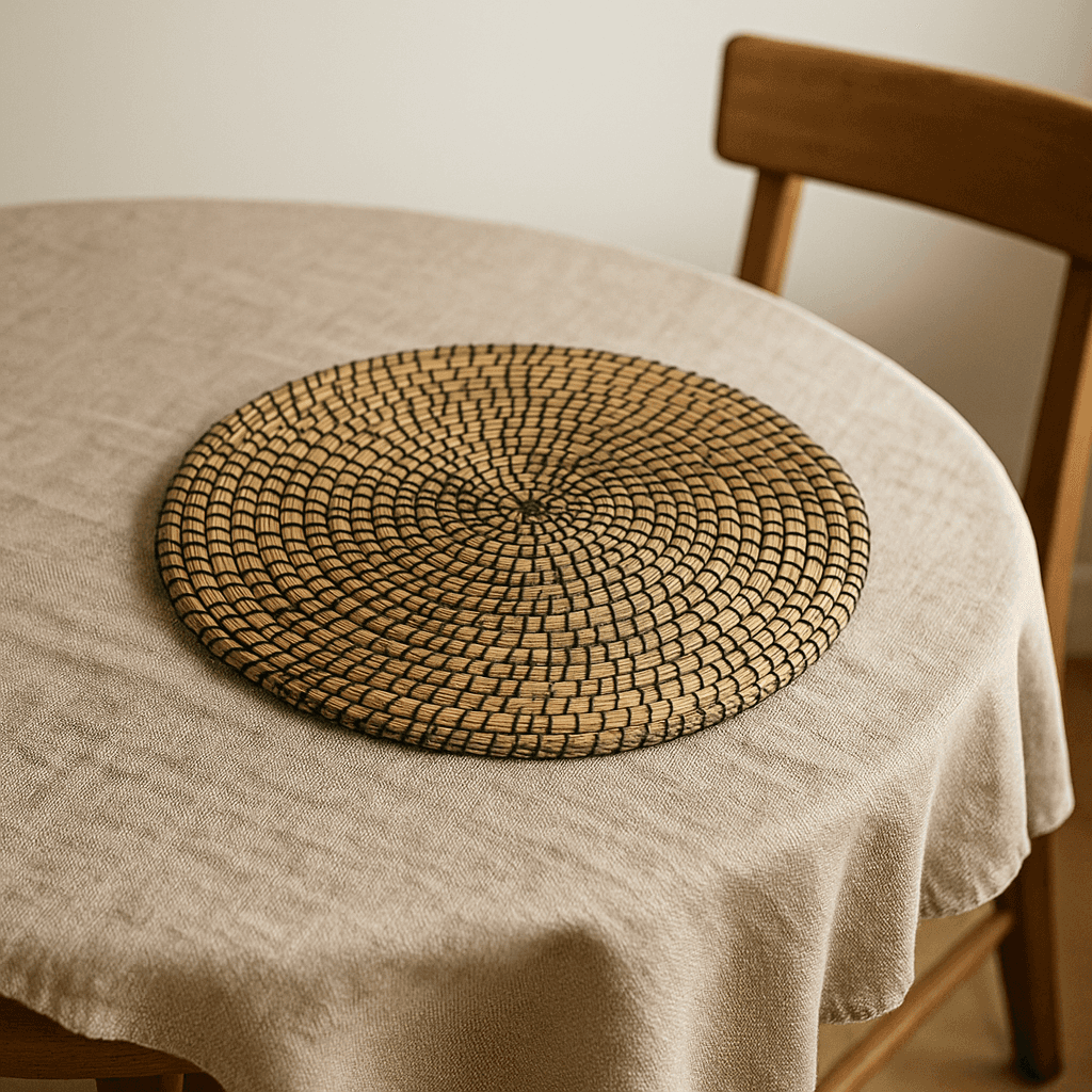 Yuvarlak Amerikan Servis 4lü Hasır Supla Seti 35x35 cm