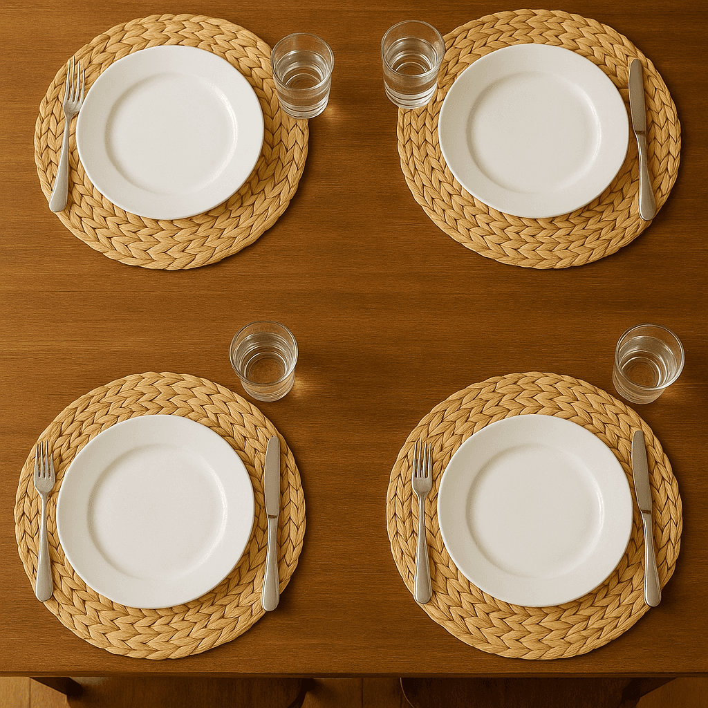 Yuvarlak Hasır Amerikan Servis 4lü Supla Seti 36x36 cm
