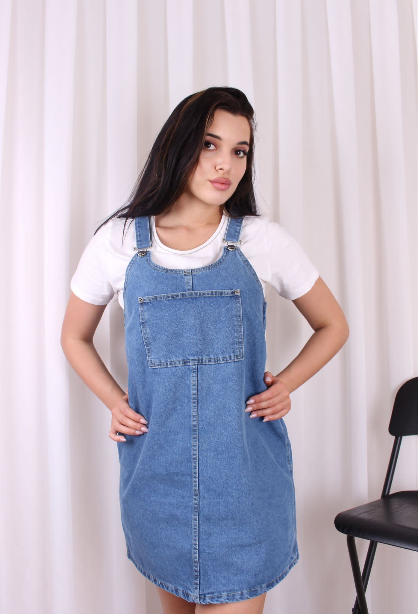 Vovikon Mavi Askılı Bahçıvan Salopet Mini Elbise Vovikon Mavi Askılı Bahçıvan Salopet Mini Elbise