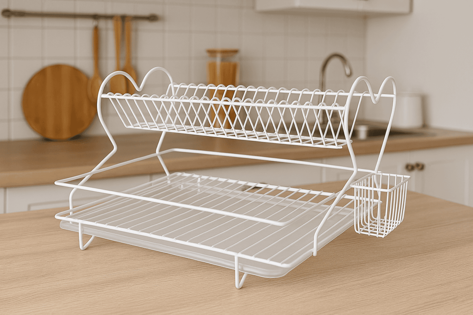 Vovikon Beyaz Çift Katlı Büyük Boy Tabaklık Bulaşık Sepeti