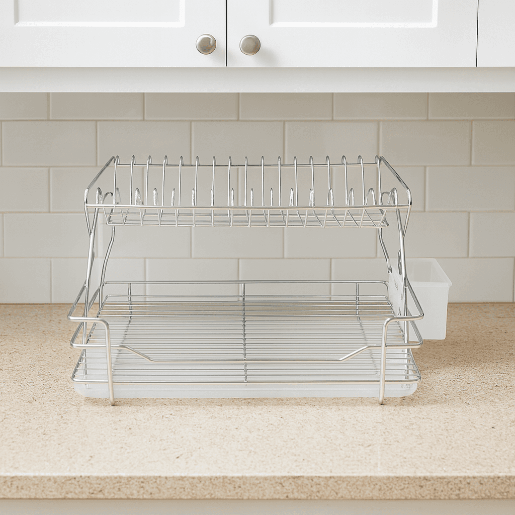 Vovikon Lüx Çift Katlı Tabaklık Krom Bulaşık Sepeti